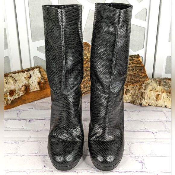 Cole Haan Nike Air Snakeskin Embossed Black Leather Boots with Stiletto Heels - Picture 4 of 10